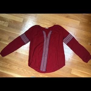 Lucky Brand Maroon Embroidered Long Sleeve Shirt